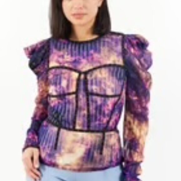 Karen Millen Tie Dyed Studed Woven Top Sz 12 - Picture 1 of 3